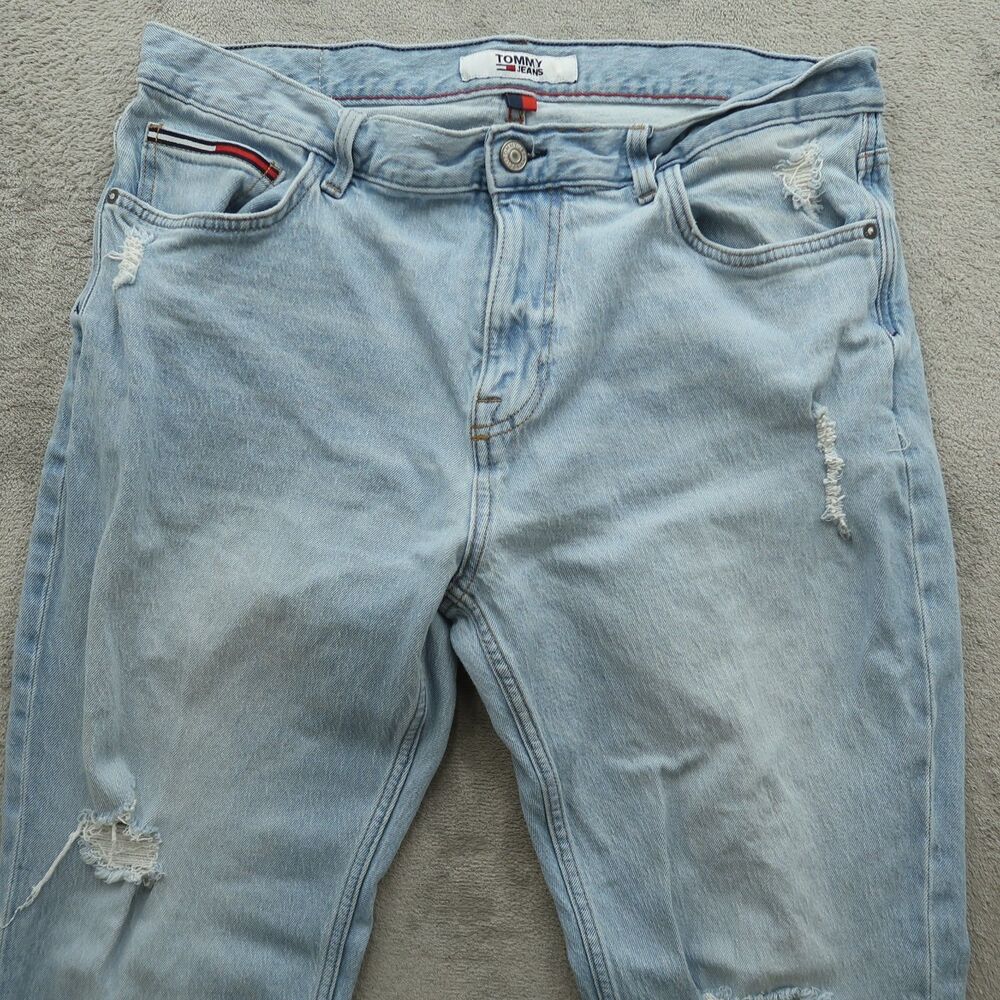 Tommy Jeans Mens Size 36x32 Blue Relaxed Straight Stretch Light Wash Distressed - Picture 13 of 16